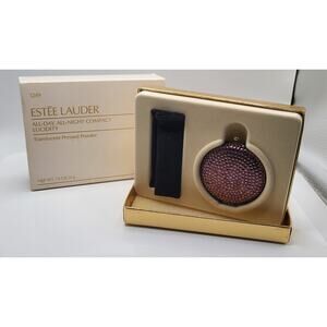 Estee Lauder Rhinestone Compact Lucidity Powder Box Set NOS Purple Gold Tone
